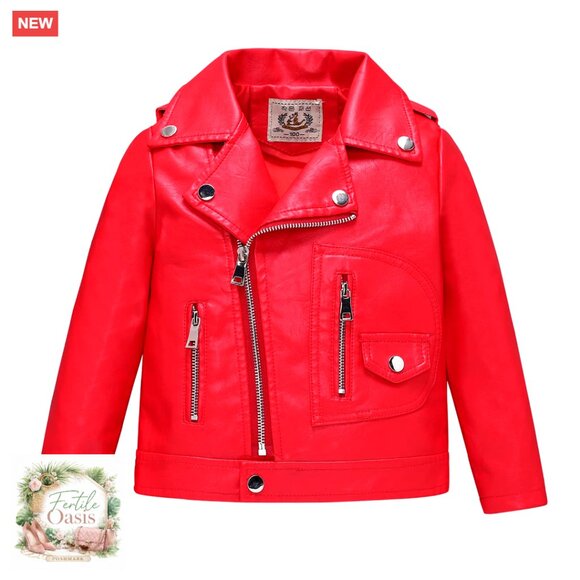 Faux Leather Motorcycle Jacket Kids Biker Style Lightweight Classic Retro